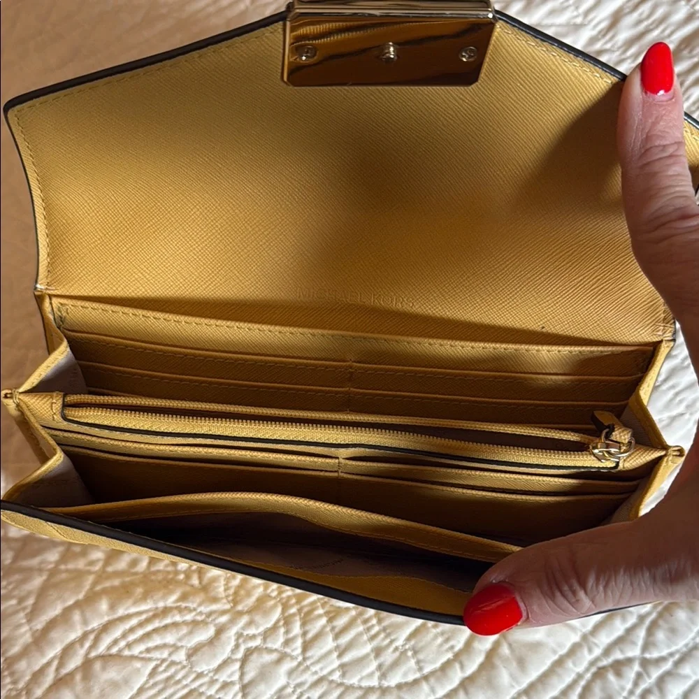 Michael Kors Yellow Leather Wallet with Gold Clasp - Picture 2 of 5